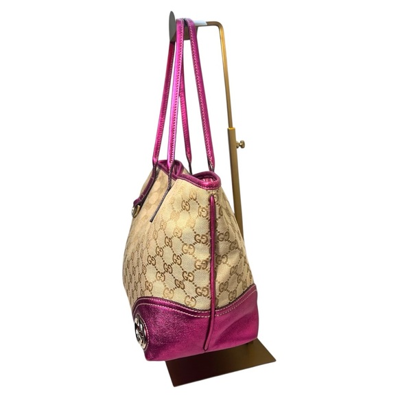 Gucci GG Monogram Tote Pink Leather Trim - Picture 4 of 15